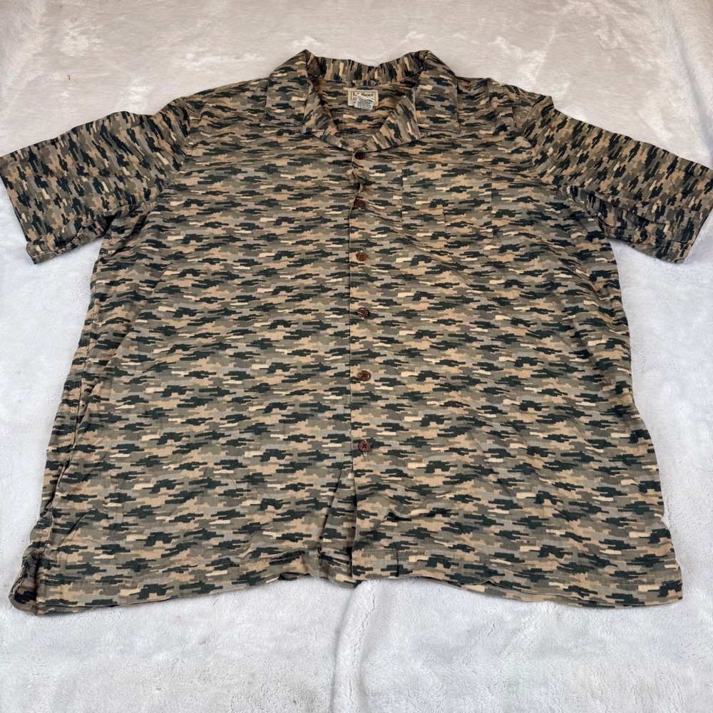 LL Bean Mens XL Digital Camo Button Up‎ Shirt Cotton Traditional Fit 300229